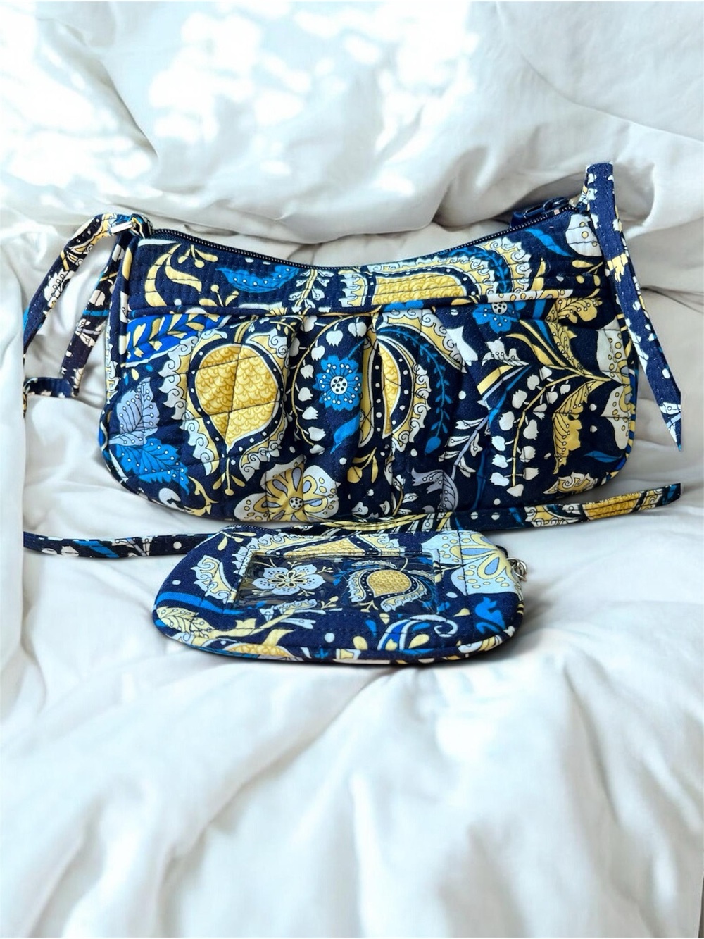 Vera Bradley Retired “Ellie Blue” Navy Paisley Quilted Crossbody w/Coin Purse